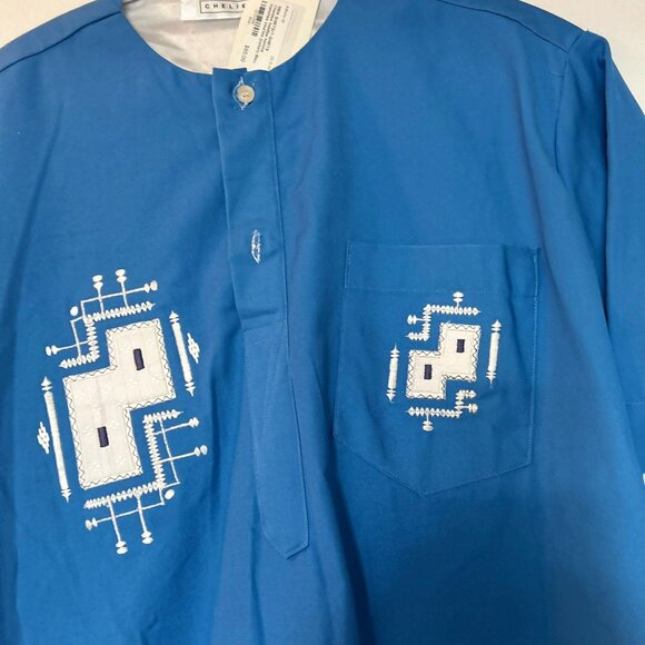 Chemise Traditionnelle en Coton Bleu - Picture 2 of 2